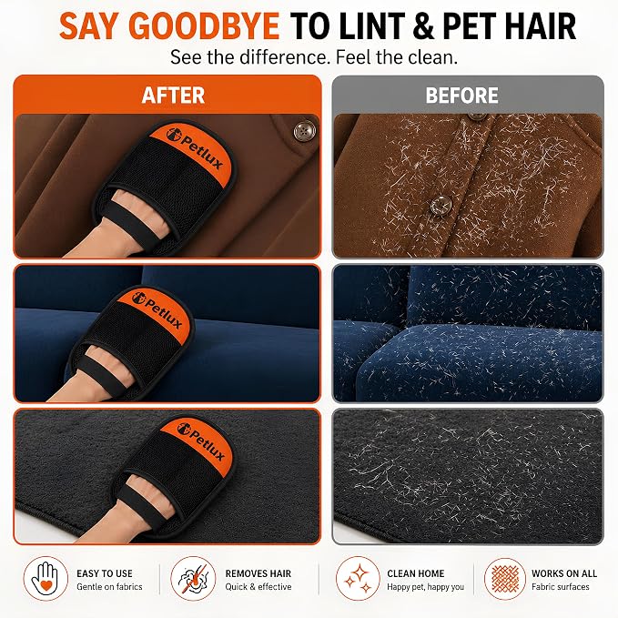 Pet Hair Removal Glove for Dogs & Cats, Newly Upgraded Reusable Electrostatic Pet Hair Glove, Magic Brush Pet Hair Remover Tool for Clothing, Couch, Carpet, Car Seat