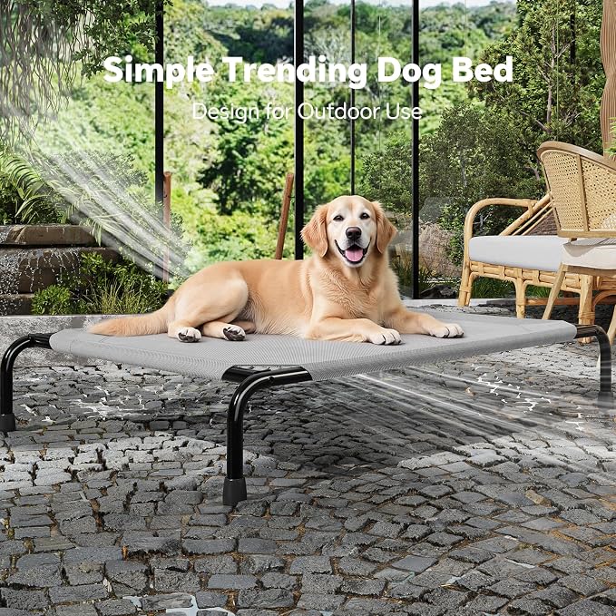 Simple Trending Raised Dog Bed for Large Dogs, Waterproof XL Dog Cot, Grey | Outdoor Cooling Elevated Pet Bed Load 200lb, 47.75" x 30.5"