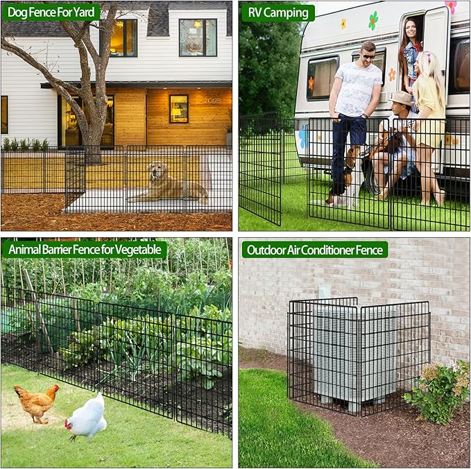 5 Panels Garden Fencing Animal Barrier with Lock, 33 in(H) X 12 ft(L) Dog Fence Outdoor for Yard Rustproof No Dig Decorative Tall Garden Fence Metal Wire Panel Border Rabbit Ground Stakes Fencing