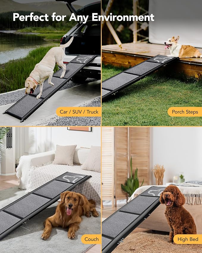 Dog Ramp for Car, 71" L × 19.7" W, Extra-Long Extra-Wide Foldable | Extra-Long for a Gentler Climb, Extra-Wide for a Safer Climb, Non-Slip Rug Surface, 250-lb Capacity