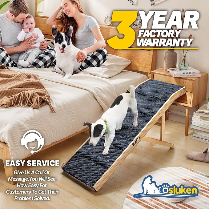 Dog Ramp for Couch, 49" Long Foldable Pet Ramp for Small Large Dogs, Dog Ramps for Bed, High Traction with Platform 6 Adjustable Heights 18" to 21.5" Up to 220LBS, Wood