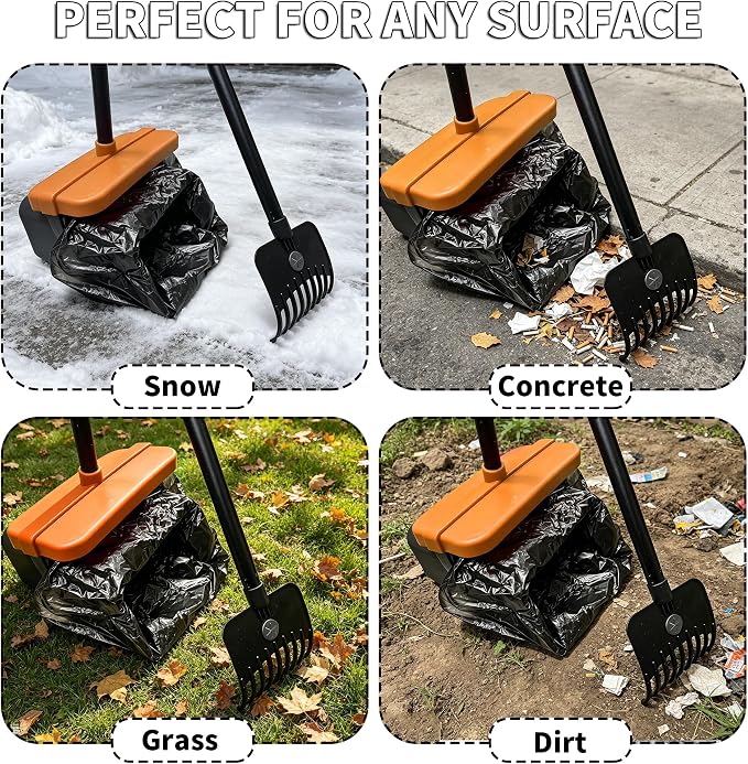 Pooper Scooper, 46" Long Handle Heavy Duty Picker-Upper, Swivel Bin Rake Kit with Bag Attachment, 100 Waste Bags for Small Large Dogs Puppy Poop Trash Litter Cleanup Yard Outdoor Pet Essentials