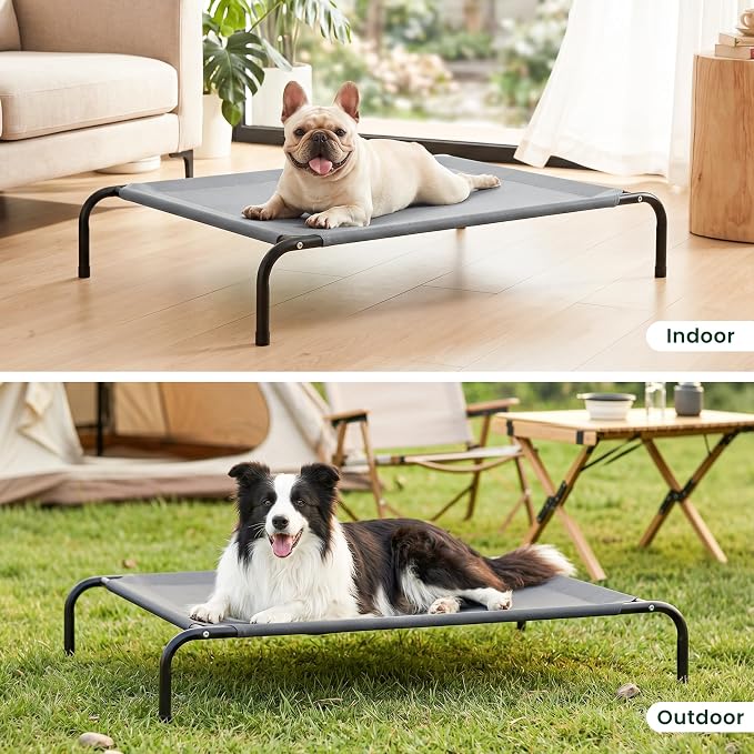 Love's cabin Elevated Cooling Dog Bed for Medium Dogs, Portable Indoor & Outdoor Raised Pet Dog Cat Cot, Durable Summer Frame with Breathable Mesh, Grey, 43" x 31.5" x 8"