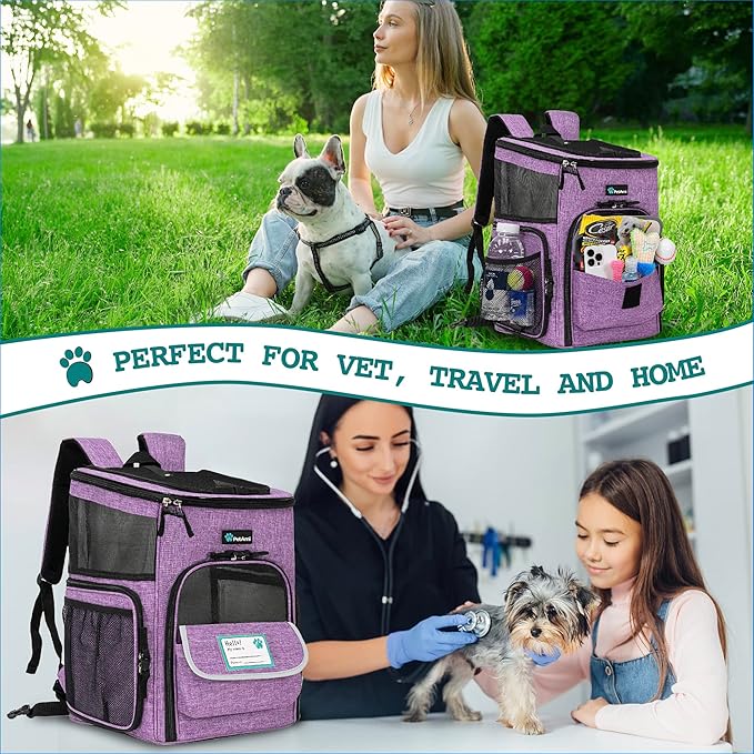 PetAmi Dog Backpack Carrier, Airline Approved 4-Way Entry Cat Backpack Carrier, Ventilated Mesh, Collapsible Pet Carrier for Small Puppy, Kitten, Hiking, Travel Car, Vet, up to 18 lbs, Purple