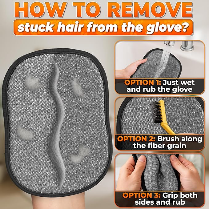 Pet Hair Removal Glove – Electrostatic Five-Finger Fur Remover for Cats & Dogs, Reusable Polyester Glove 9.25"x6.69" for Couch, Carpet, Car Seat, Furniture & Clothing, Great as Cat Mom Gifts