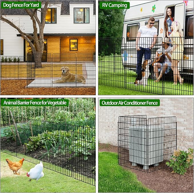 10 Panels Garden Fencing Animal Barrier, 40 in(H) X 24 ft(L) Dog Fence Outdoor for Yard Rustproof No Dig Decorative Tall Garden Fence Metal Wire Panel Border Rabbit Ground Stakes Fencing