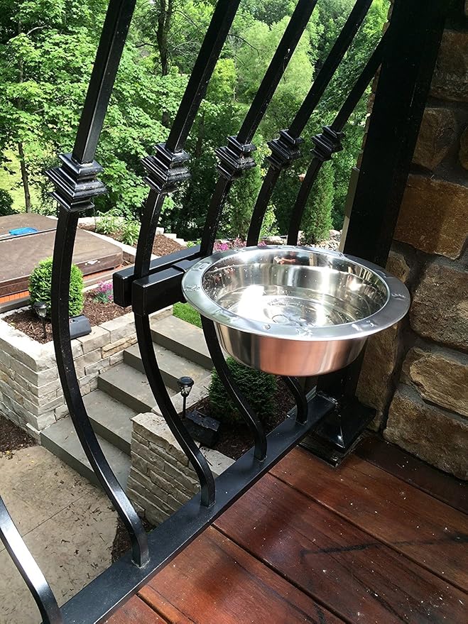 Adjustable Dog Bowl Kit (Single) Attach to Vertical Railing Spindles at Your Pets Height! Water Bowl or Food Bowl