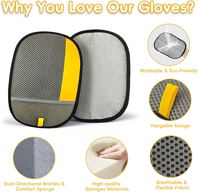 YOSEPATI Pet Hair Removal Glove, Magic Brush Electrostatic Mitt, Pet Hair Remover Tool for Dog & Cat, Reusable Pet Hair Gloves Pet Grooming Needs, Fur Remover for Couch, Clothing, Carpet & Car Seat
