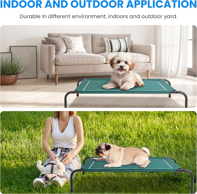 Simple Deluxe Cooling Elevated Dog Bed, Raised Portable Dog Cots Beds No-Slip Feet Durable Portable Indoor & Outdoor Pet Hammock Bed, 42x25.5x8 Inch, Green