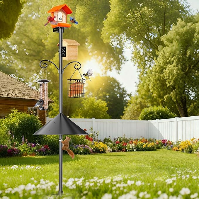 Uoveya Smart Bird Feeder Pole Stand with Proof Squirrel Baffle - Dia 1 Inch Bird House Pole Mount 79", Double Shepherds Hooks Component, Install 2 Bird Houses, Feeding Station for Outdoors Heavy Duty