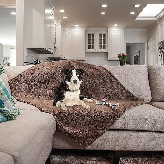 rocket & rex Medium Waterproof Dog Blanket, Brown, Washable Waterproof Pet Blanket Protects Beds, Couches & Other Furniture, Premium Fleece Fabric with Reversible Faux Suede, 30" x 40" (Pack of 1)