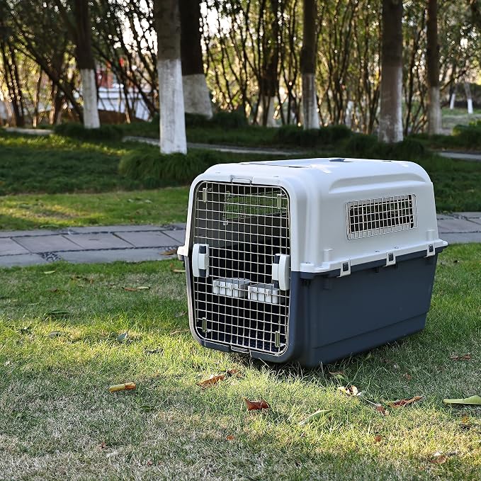 Elevon Plastic Kennels Pet Carrier Rolling Plastic Airline Approved Wire Door Travel Dog Crate, Large (30.7" L x 21.3" W x 22.8" H)