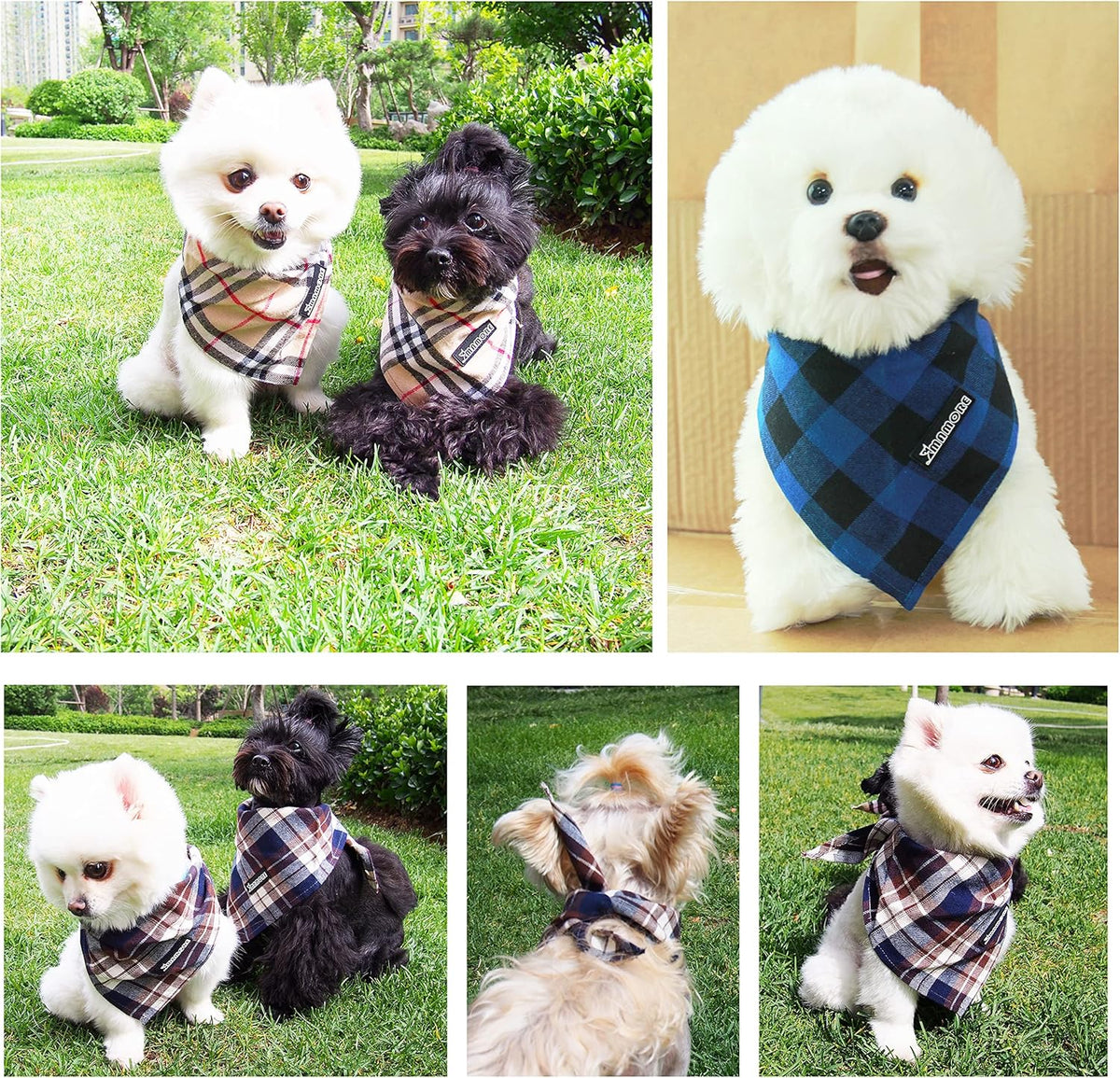 Adjustable Plaid Dog Bandanas,1PC Soft Washable Cotton Triangle Bib Kerchief Scarfs for Small Medium Large Dogs and Cats (Orange, Small)