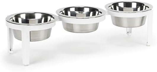 Vision Triple Diner - 3 Bowl Dog Feeder - Small to Medium Dogs - Multi-Dog Feeding Station - UV Weather Resistant - No Noise - Indoor/Outdoor (White, Small - 5.5" Ht)