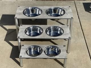 Raised Pet Bowls for Cats and Dogs, Outdoor Elevated Dog Cat Food and Water Bowls Stand Feeder on Aluminum Legs with 2 Stainless Steel Bowls Sizes for Small Medium and Large Dogs. - Medium (Monte)