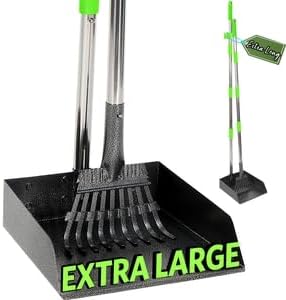 T2Y Pooper Scooper Extra Long Handle, Rake & Tray Set for Large Dogs | 48" Tall No-Bend | 9.4'' Large Tray | Stainless Steel | Adjustable | Works on Grass, Gravel & Dirt | Easy to Install