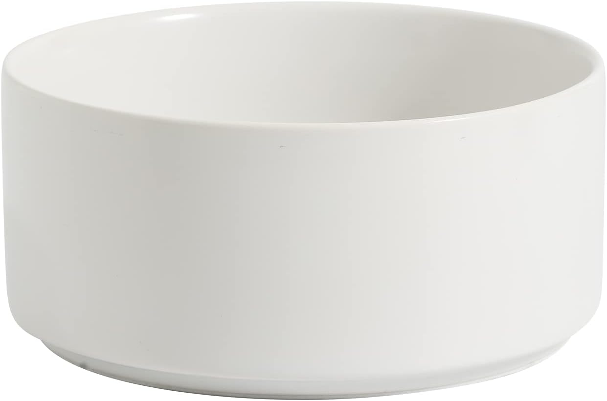 Ceramic 6.1inch Non-Slip Dog Food and Water Bowl for Small & Medium Breed Dogs,Pet Bowl for Replacement, Protects Cervical Spine (White)