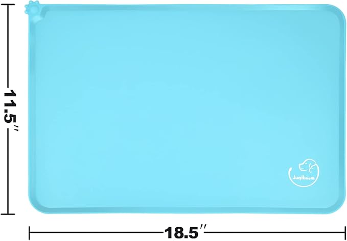 Silicone Waterproof Dog Cat Pet Feeding Mats, Non Slip, Easy Clean Pet Dog Cat Bowl Mats Placemat (18.5" x 11.5") Blue