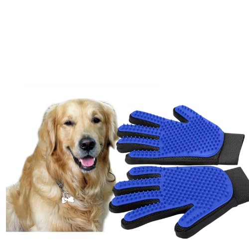 Pet Grooming Glove, Blue and Black, Deshedding Brush Mitt for Dogs and Cats (1 Pair).