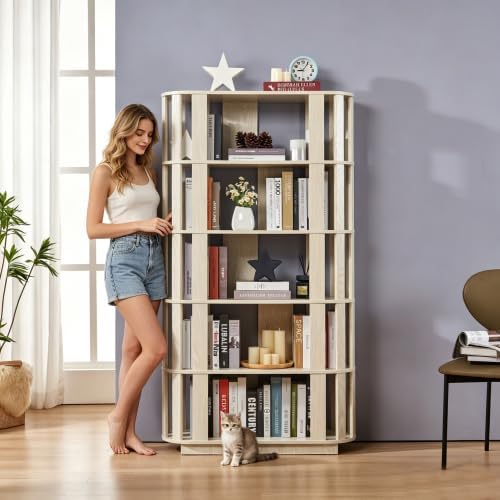 Tall Book Shelf Unit Combo, 5 Layer Storage Shelves Organizer, Modular Open Back Grid Bookcase for Home Office Decor, White Oak