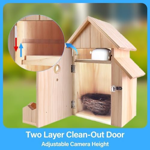 Smart Bird House with Camera, 1080p HD WiFi Outdoor Bird Box. Features Auto Capture Bird Video & Motion Detection, Night Vision, App Alerts and Serves as a Bird Nesting Box (Natural, Normal)