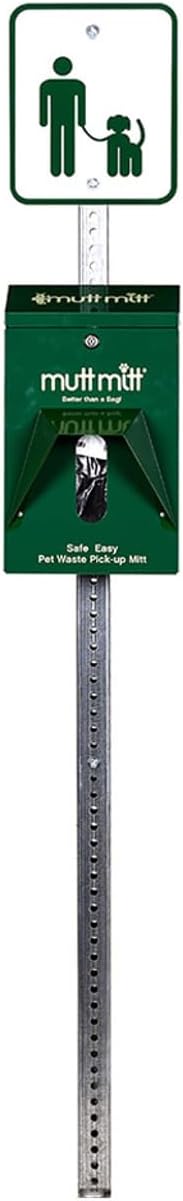 Mutt Mitt® Aluminum Mini Dog Waste Station - Gloss Green | Singles | Full-height aluminum station with sign, 400 header bags, locking dispenser, & post | install beside existing trash cans