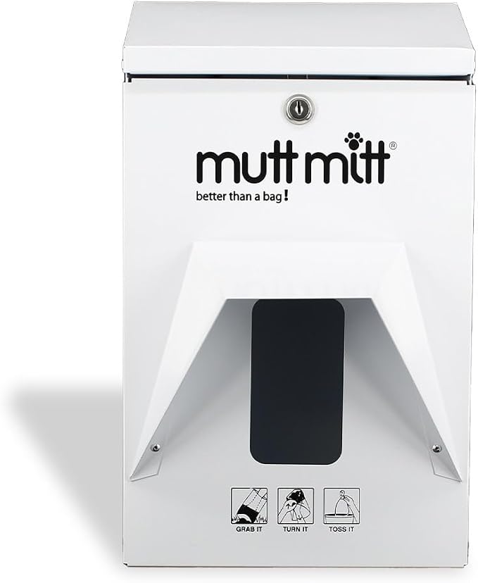 Mutt Mitt® Aluminum Dog Waste Dispenser - Header Bag Style (White) | Rust-proof aluminum header bag dispenser, gloss white finish, locking hood, fits all 5" header bags, hardware included