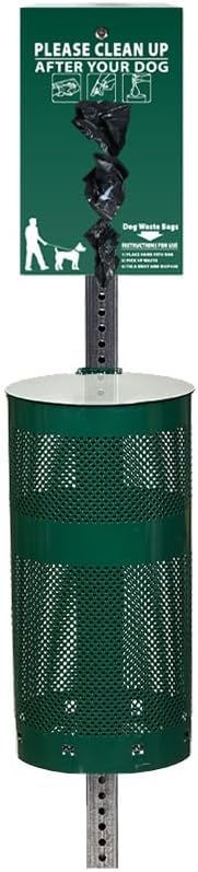 ZERO WASTE USA - Aluminum Low Profile Dog Waste Station, Gloss Green | 5' low-profile aluminum station with 400 roll bags, 25 liners, rust-proof construction, blends into parks and landscapes