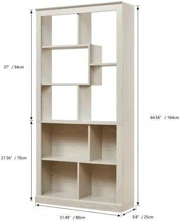5 Tier Bookshelf with Open Back Storage - Modern Wood Bookcase Furniture Organizer - Cube Modular Shelving Unit Display Case for Living Room, White Oak