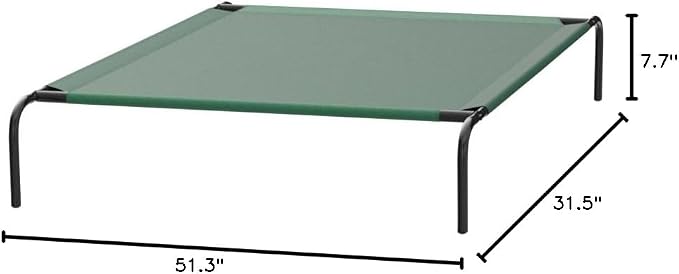 Amazon Basics Cooling Breathable Elevated Dog Bed with Metal Frame for Large Dogs, 51" x 31" x 8", Green, Easy to Assemble