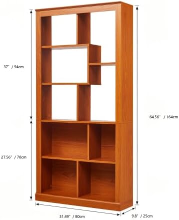 5 Tier Bookshelf with Open Back Storage - Modern Wood Bookcase Furniture Organizer - Cube Modular Shelving Unit Display Case for Living Room, Dark Oak