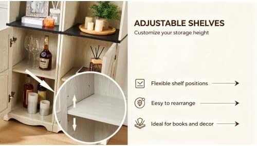 Storage Cabinet with Adjustable Shelves | Open Display Cubbies & Closed Barn Door Storage 3D Wood Grain Finish MDF Bookcase for Bedroom Living Room Office