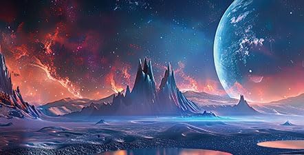 Scarlet Cosmic Aquarium Background,Cool Galaxy Parallel Space Themed Fish Tank Background, Tropical Desert Terrarium Background 72X24IN with 8 EVA Double-Sided Tape