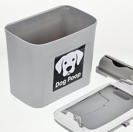 Rainmae Dog Poop Trash Can Outside, Dog Poop Trash Can, 2 Gallon Hanging Dog Poop Bin with Lid and Trash Bag Dispenser, Plastic Garbage Container for Fence, Counter Top, Yard and Outdoor Activities