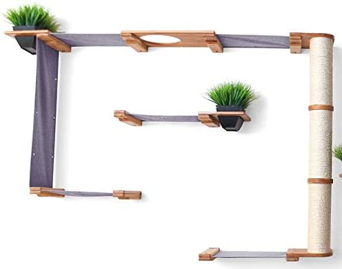 CatastrophiCreations Mini-Garden - Multiple-Level Cat Hammock & Climbing Activity Center - Wall-Mounted Cat Tree Shelves Natural/Charcoal, Natural Bamboo/Charcoal Gray Canvas, MGD11NACH
