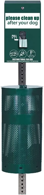 Zero Waste USA - Low Profile Dog Waste Station - SINGLpul® Header Bag System - Free 400 waste bags and 25 can liners - Over 500k sold in USA (Gloss Green)