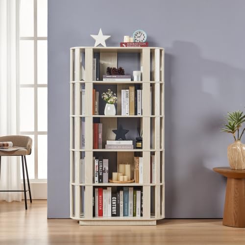 Tall Book Shelf Unit Combo, 5 Layer Storage Shelves Organizer, Modular Open Back Grid Bookcase for Home Office Decor, White Oak