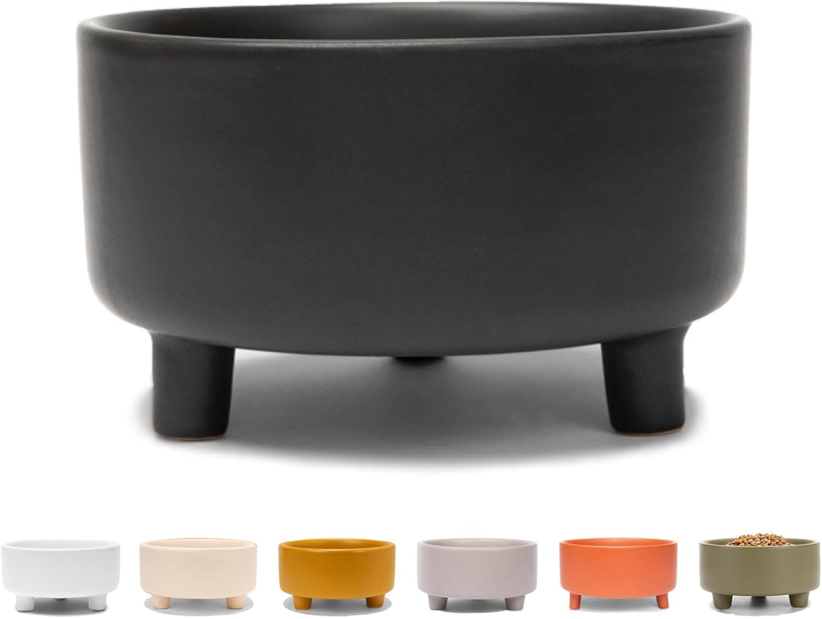 Waggo Uplift Ceramic Dog Bowl for Small Medium and Large Breeds - Heavyweight and Durable Pet Food and Water Dish Crock, Dishwasher Safe, Modern, Elevated Feeder (Small, Black)