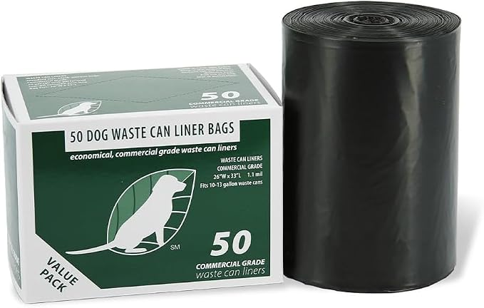 Zero Waste USA - Commercial Dog Waste Station Can Liners, 50 Count | Heavy-duty 1.1 mil dog waste station liners, black opaque bags with star seal bottom for 10 gallon commercial cans