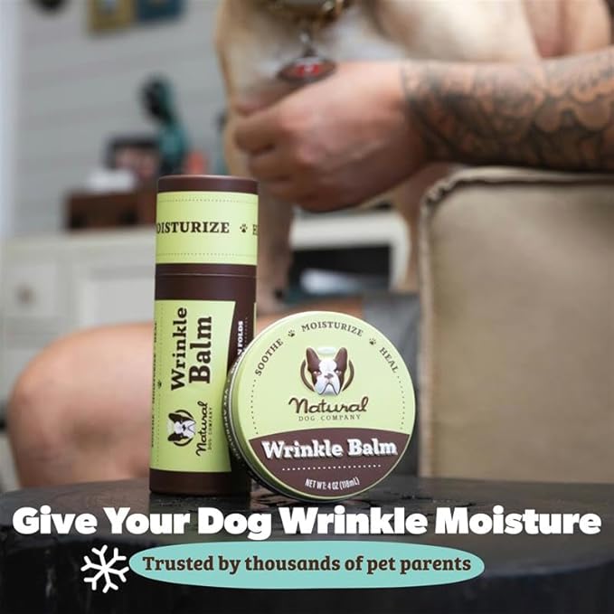 Natural Dog Company Wrinkle Balm for Dogs – Dog Wrinkle Balm for Skin Folds, Facial Creases & Wrinkles, Lick-Safe Wrinkle Cream for Bulldogs, Pugs & Bully Breeds, Daily Winter Skin Care, 4 oz Tin