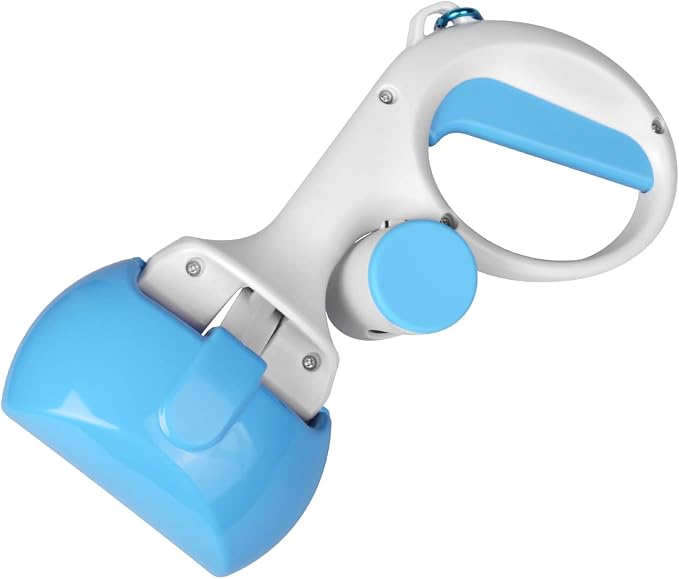 Gegong Pet Pooper Scooper for Dogs and Cats with Trash Bags Holder, Non-Breakable High Strength Material Poop Scooper for Easy Grass and Gravel Pick Up(Including a roll of Trash Bag) (Blue)