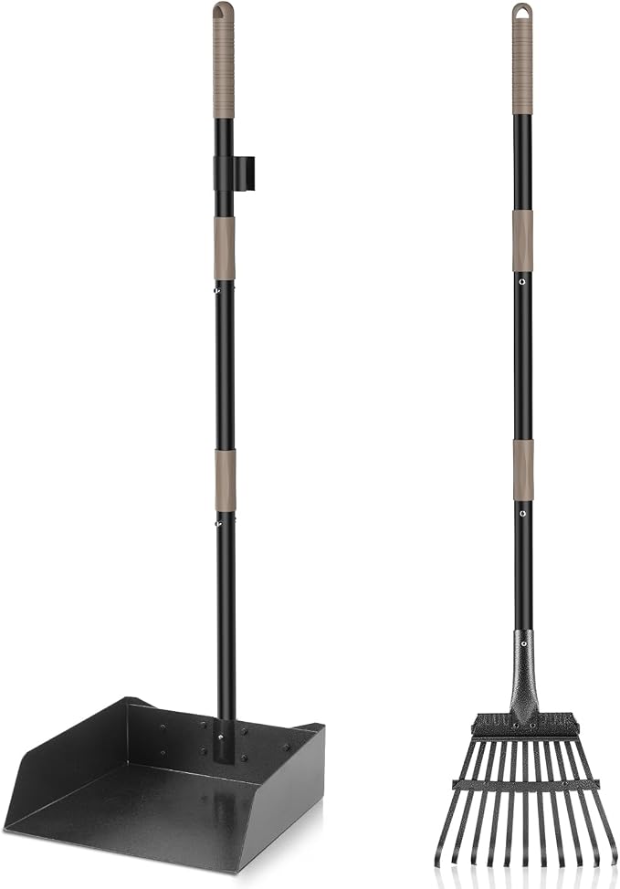 Pooper Scooper for Large Dogs, Metal Poop Scooper Set with Long Handle | Larger Rake, Tray for Yard, Grass, Dirt, Heavy Duty Aluminum Poop Scoop,Dog Waste Pickup, Pet Waste Tool, Holds More Stuff