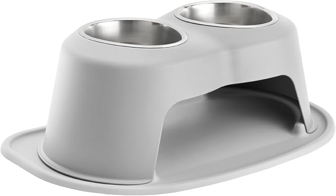WeatherTech Double High Pet Feeding System - Elevated Dog/Cat Bowls - 8 inch High Light Grey (DHC3208LGLG)