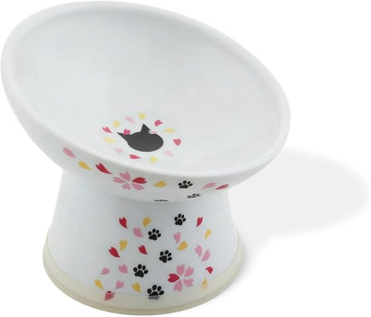Necoichi Raised Cat Food Bowl – Ceramic Elevated 15° Tilted Cat Bowl for Whisker & Neck Fatigue, Dishwasher Microwave Safe – Non-Slip & Anti Vomiting Ergonomic Design (Sakura, Regular Tilted)