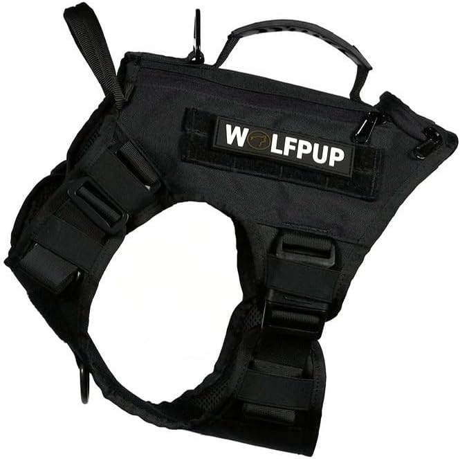WOLFpak Tactical Dog Vest Harness No Pull Breathable (Alpha Black, X-Large) | Dual Grab Handles, 1000D Nylon, Four-Point Adjustment, MOLLE Attachment Panels, Three Storage Pockets, Metal Alloy Buckles
