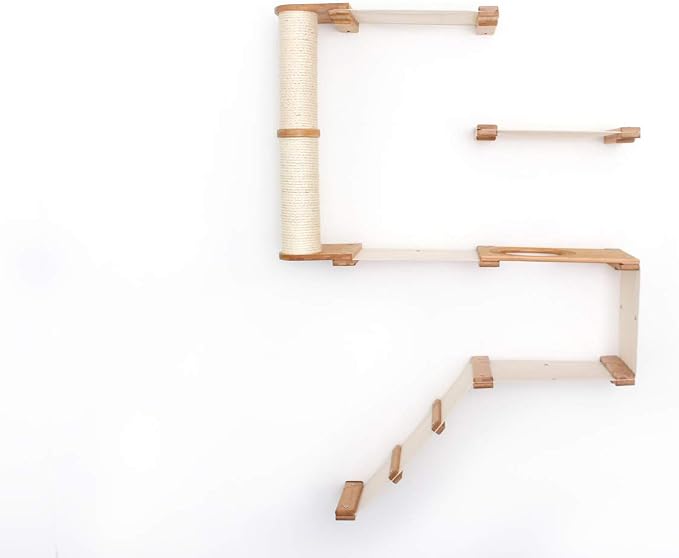 CatastrophiCreations Deluxe Cat Fort Wall Mounted Lounge, Climb and Play Furniture Cat Tree Shelves, English Chestnut Bamboo/Natural Canvas, one Size