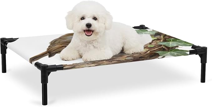 Outdoor Elevated Dog Bed for Medium Dogs, Bird Breathable Cooling Raised Dog Cot for Indoor/Outdoor, Ivy Branch Animal Green Botanical Leaf Waterproof Elevated Pet Beds, M 24 x 20 in