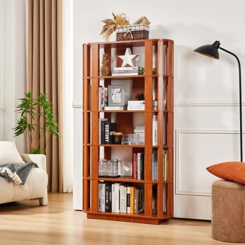 Tall Book Shelf Unit Combo, 5 Layer Storage Shelves Organizer, Modular Open Back Grid Bookcase for Home Office Decor, Dark Oak
