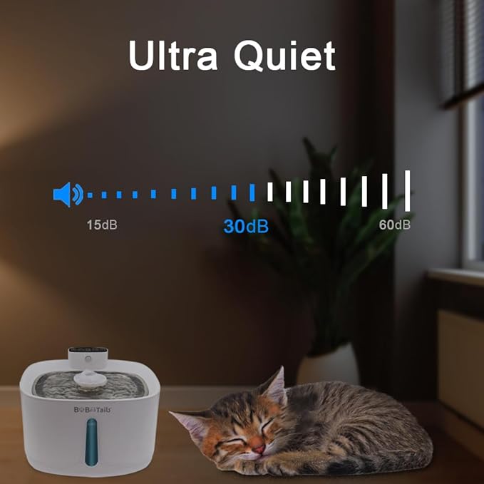 135oz/4L 100% BPA-Free Cat Water Fountain - Quiet Plastic Automatic Pet Drinking Fountain for Cats&Dogs Indoor, Automatic Dog Watering Dispenser Bowl with Watering Level Window and Filter (White)