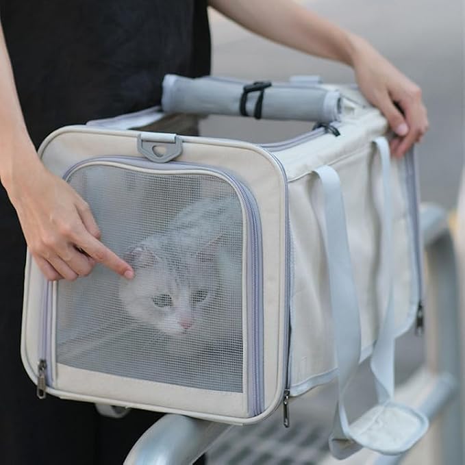 Pet Carrier Bag for Cats & Small Dogs, Airline Approved Travel Cat Carrier with Mesh Windows, Shoulder Strap & Removable Mat, Foldable Design for Home & Outdoor Trips